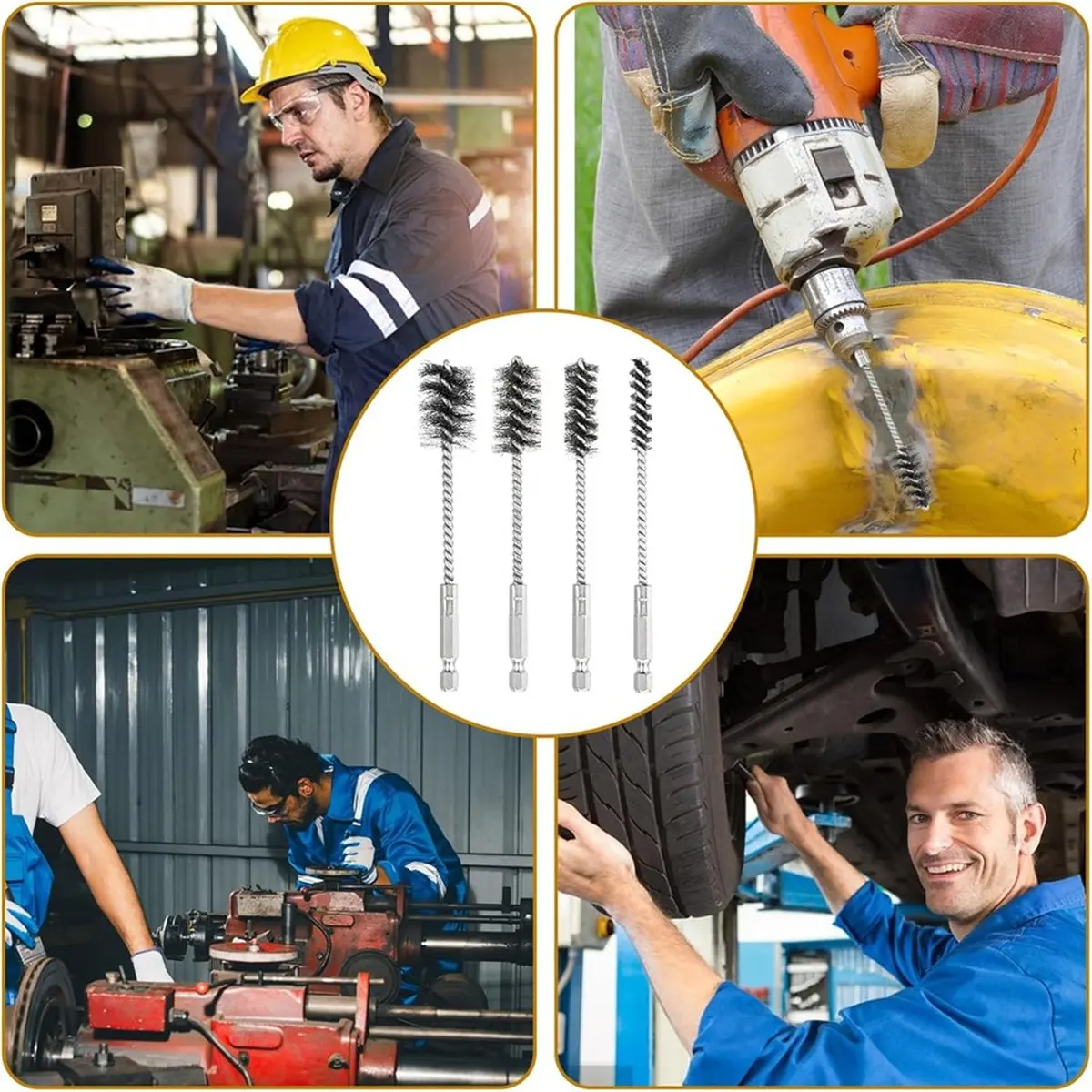 #71I 4 Pcs Wire Brushes for Drill Stainless Steel Bore Brush Set,wire wheels for 4 1/2 angle grinder,(Stainless steel)