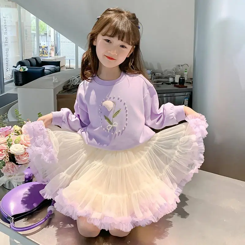 

Fashion Spring Autumn Elegance Sweet Clothing top+Puffy Short Tutu skirt 2Pcs Girls Sets Childrents Toddler Kid Party Clothe