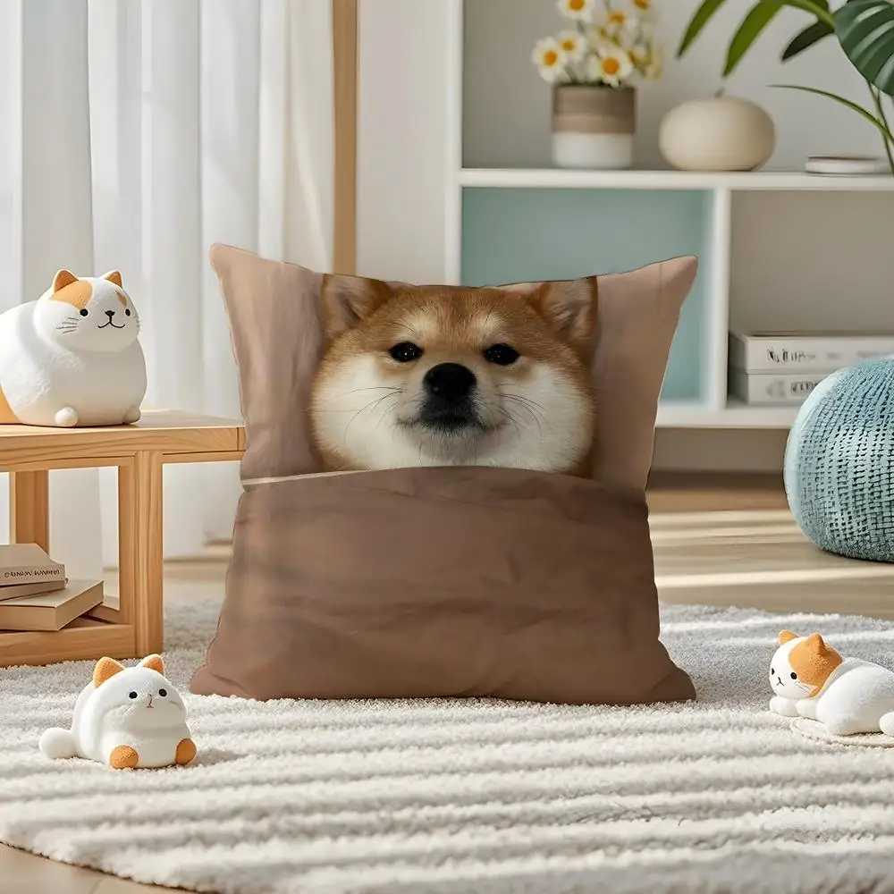 MEMEM Cute Shiba Inu Cushion Cover Plush Fabric Soft Double Sided Print Home Sofa High Quality Cushion