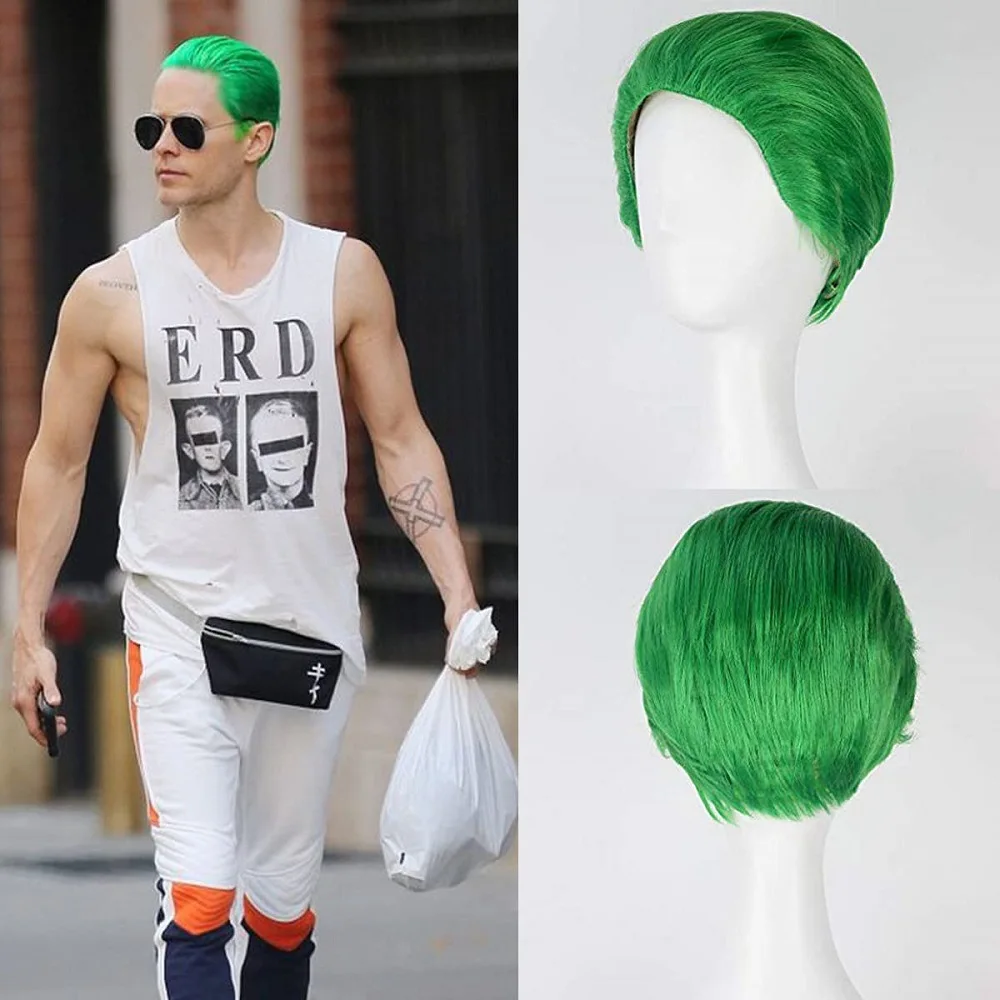 Synthetic Fiber Men's Short Hair Green Clown Cartoon Character Costume Anime Roleplay Wig Heat-Resistant Party Wig