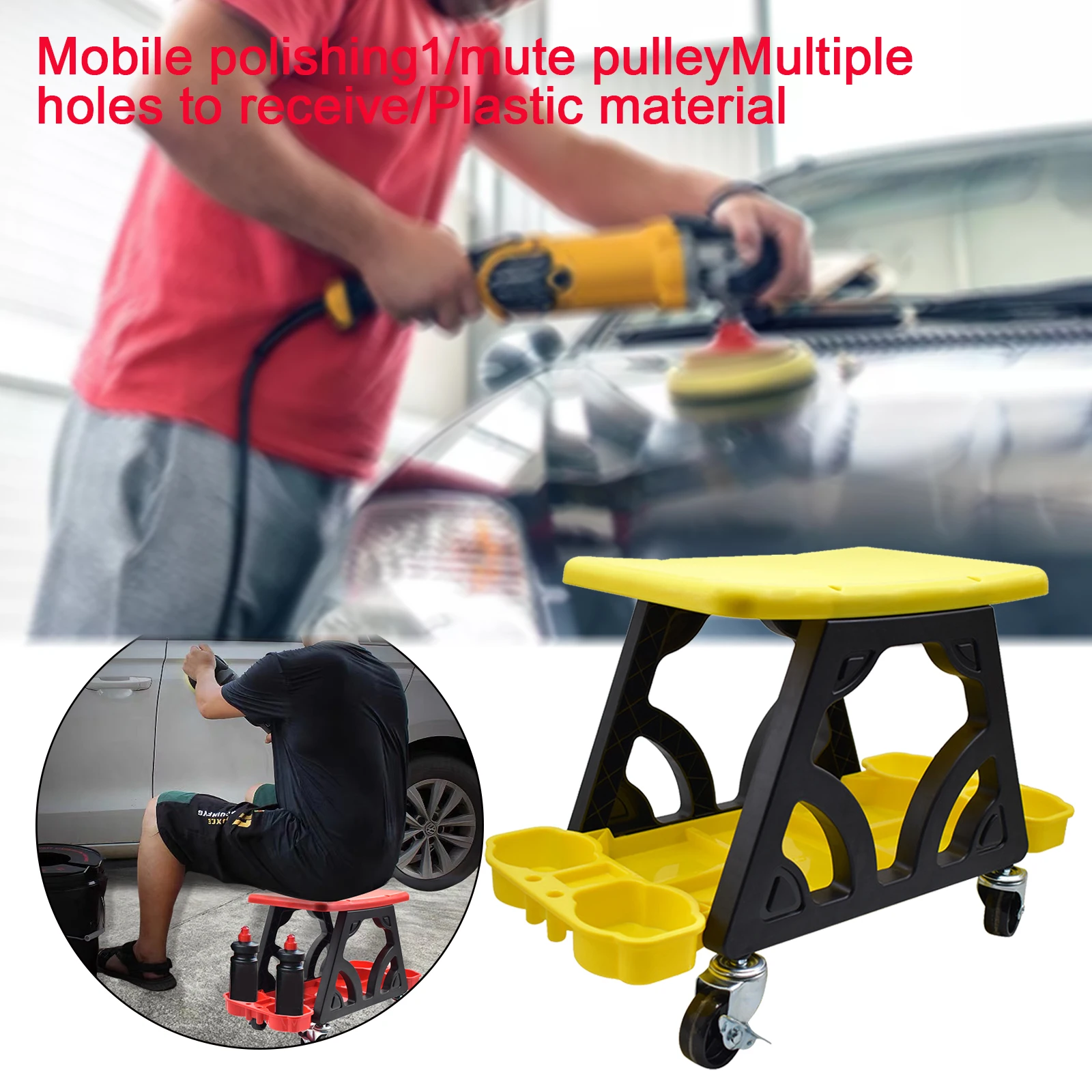 Car Detailing Stool Mobile Rolling Seat Creeper Roller Mechanics Seat for Wax Polishing Projects Equipment Vehicle Tools