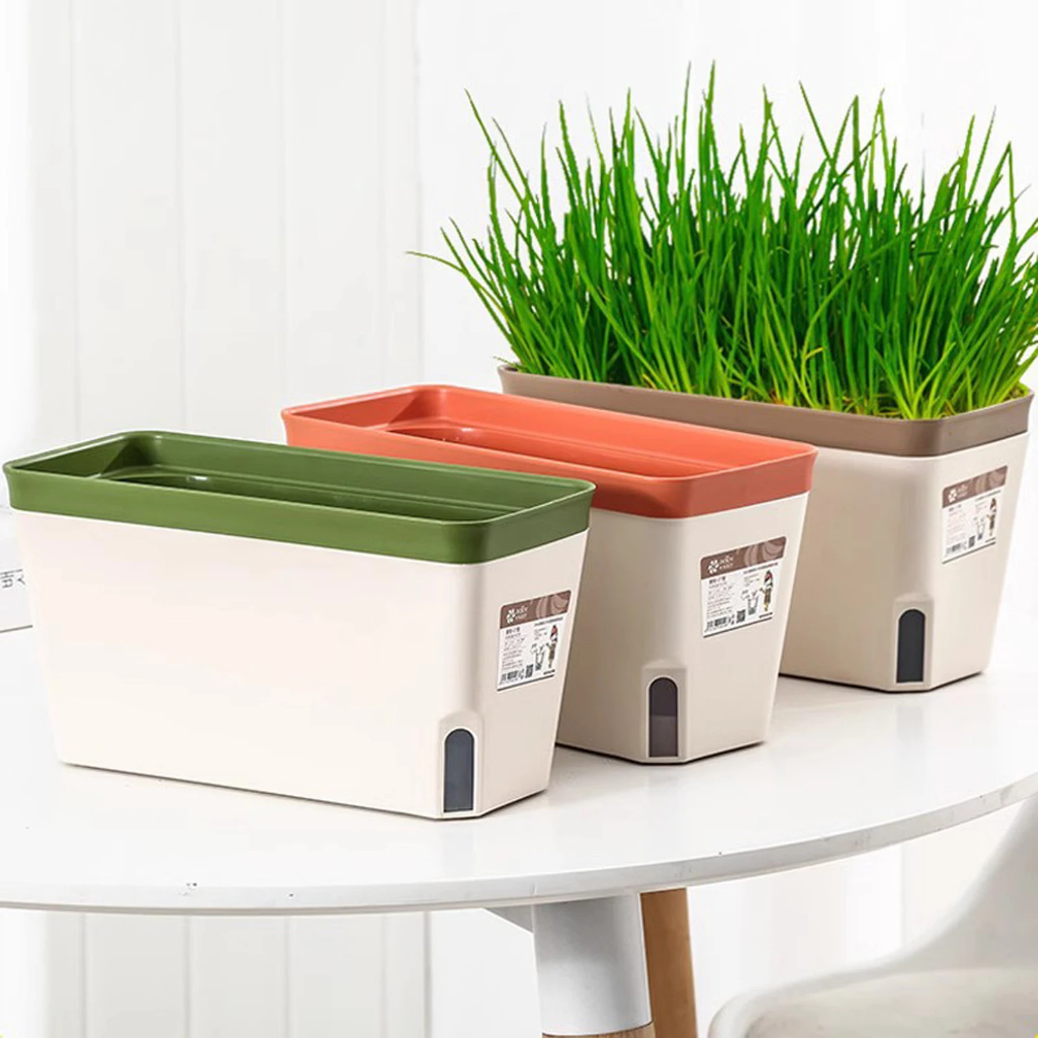 New Multi-function Double Layer Flower Pot Rectangular Indoor Flower Planter Box Self Watering Plant Pot Vegetable Planter 1Pc