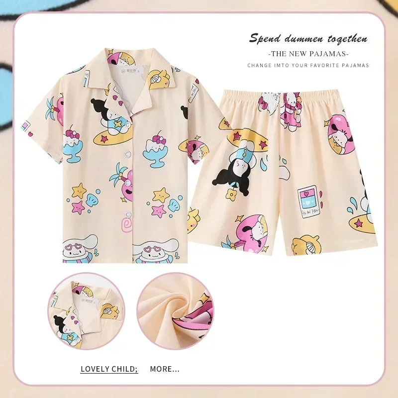 Sanrio Cinnamoroll Kuromi Pochacco pigiama per bambini Set Kawaii Anime Hello Kitty Sleepwear manica corta Cute Boy Girl Gifts