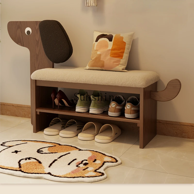 

Solid wood puppy shoe changing stool door home cute creative shoe rack