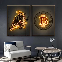 Neon Animal Poster Deer Tiger Cow Bitcoin Canvas Painting HD Printing Modern Wall Art Picture  Bedroom Living RoomDecoration