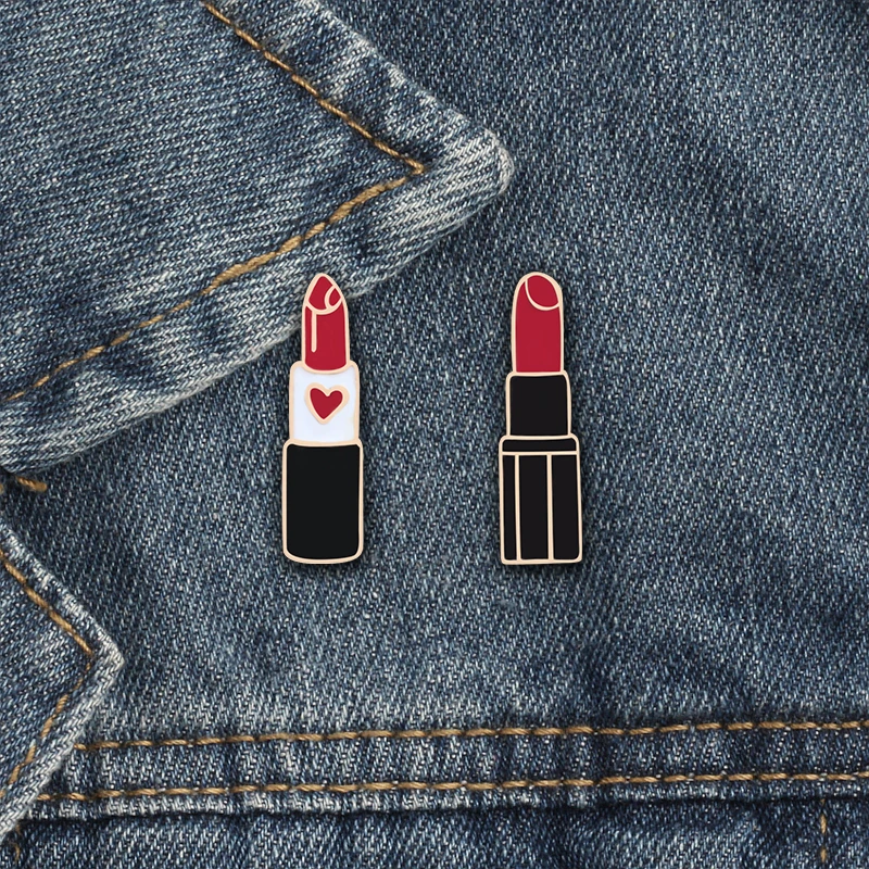 Women Brooches Sexy Lipstick Lip Love Heart Rose Enamel Pins Fashion Brooch Clothes Lapel Button Metal Pin Jewelry Accessories