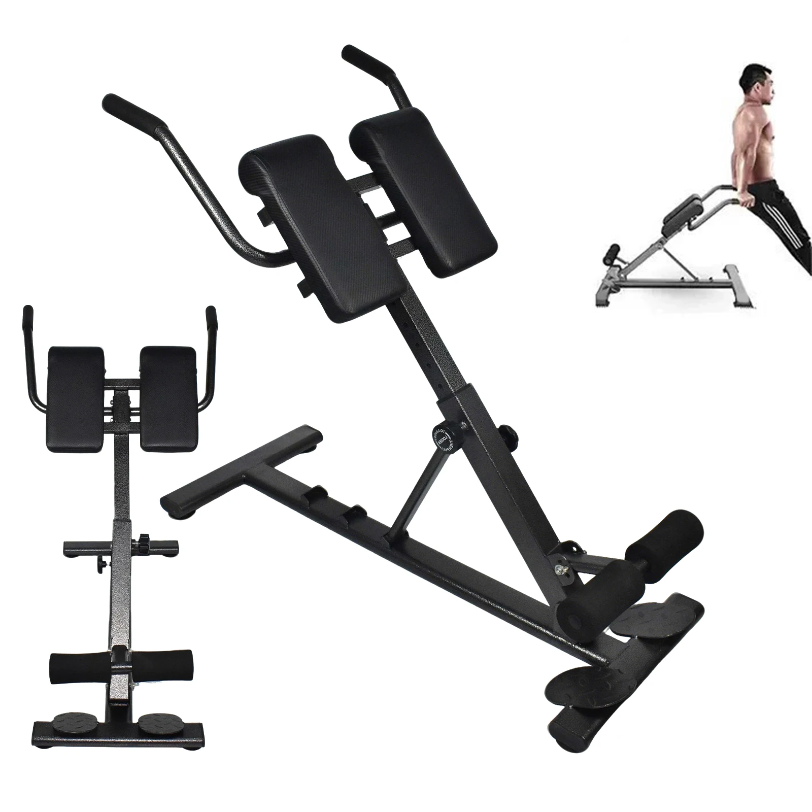 Chaise romaine pliable, banc d'hyperextension, machine d'extension dorsale réglable pour la maison, 6 niveaux de hauteur et 3 niveaux d'angle