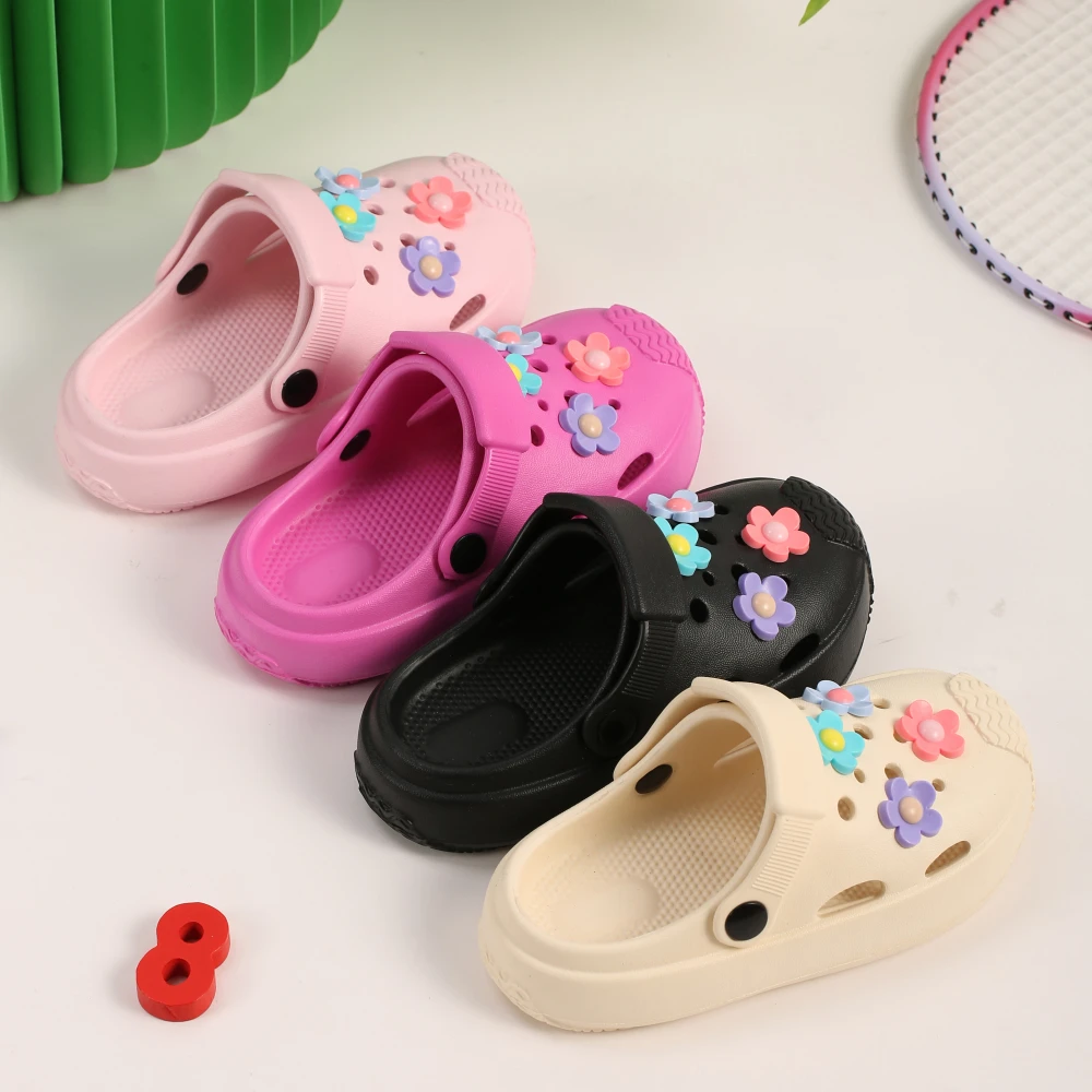 Summer Kids Home Slippers Children\'s Shoes Slippers Soft Anti-Skid Flower DIY Hole Shoes for Boys Girls Beach Shoes