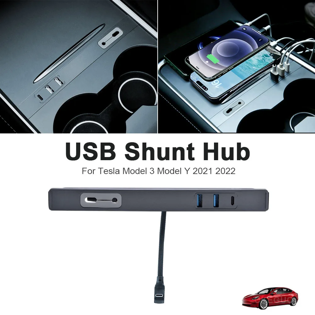 

For Tesla Model 3 Y 2021 27W Quick Charger USB Type C Shunt Hub Extension Intelligent Docking Station USB Powered Splitter New