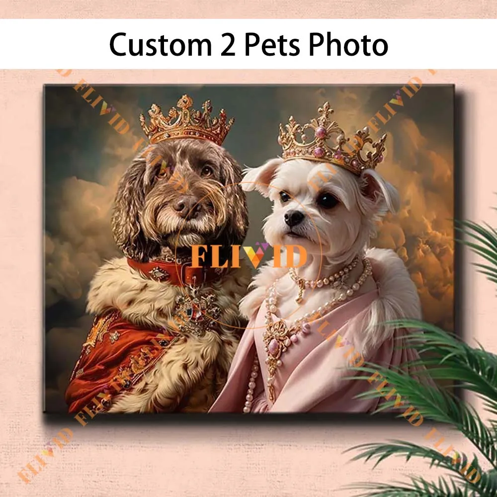 Custom 2 Dogs Cats Pets Vintage Royal Queen King Animal Portrait Wall Pictures For Living Room Wall Art Canvas Painting Unframed