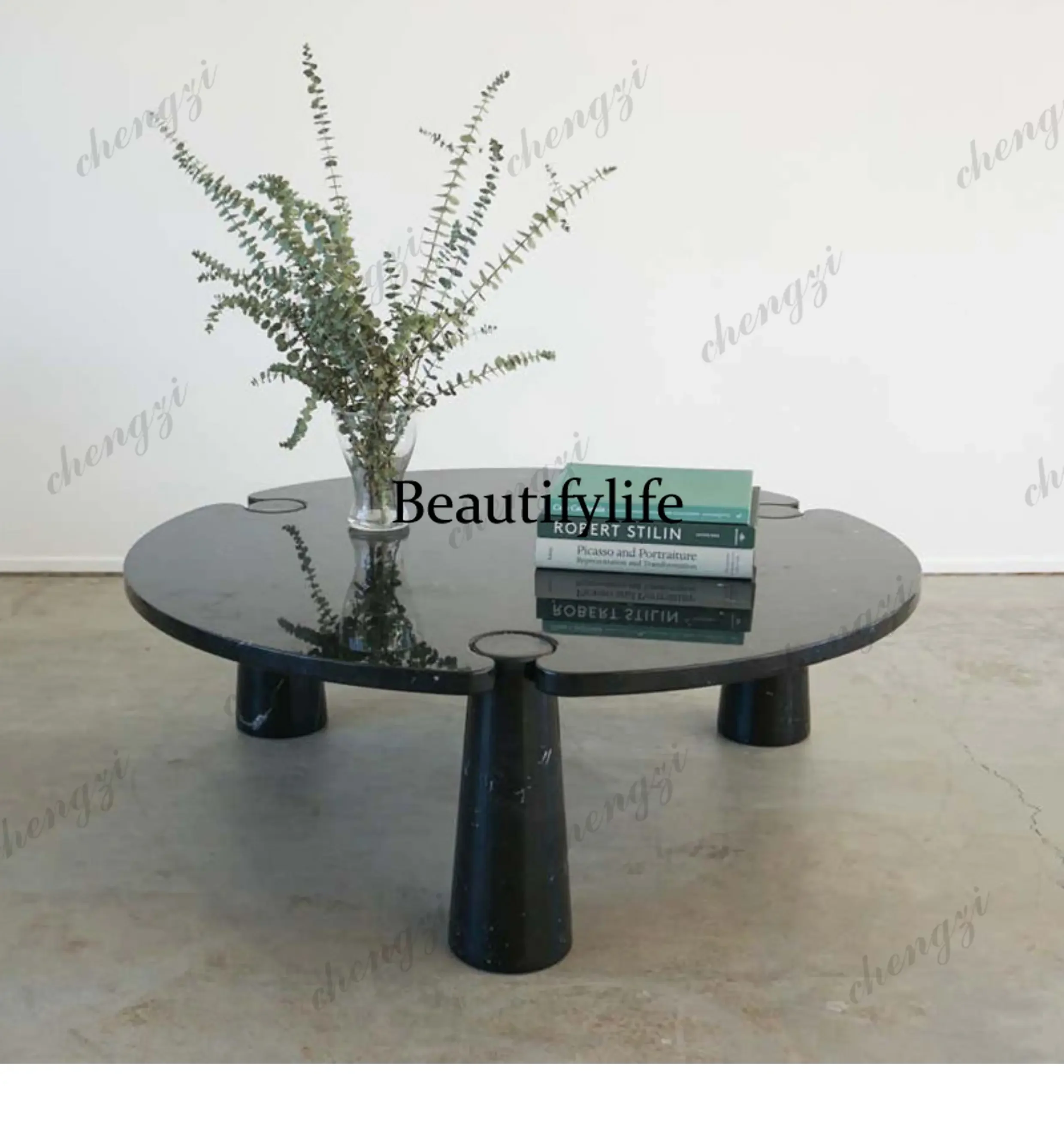 z183 Italian minimalist natural black and white root marble coffee table, creative villa hotel sales department tea table