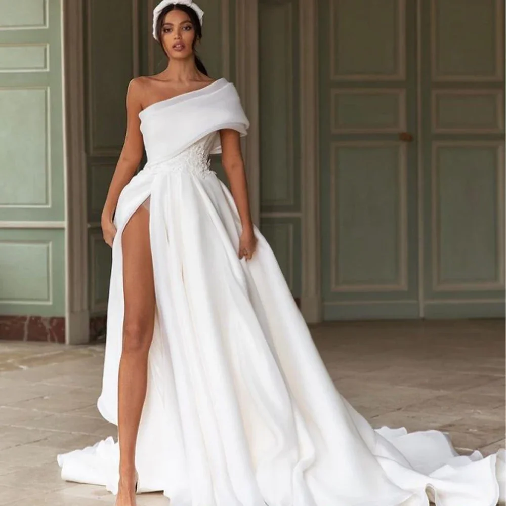 

Customized Evening Dresses Exquisite Jersey Bow Applique A-line One-shoulder Long Dress High Quality Prom Party Gown for Women