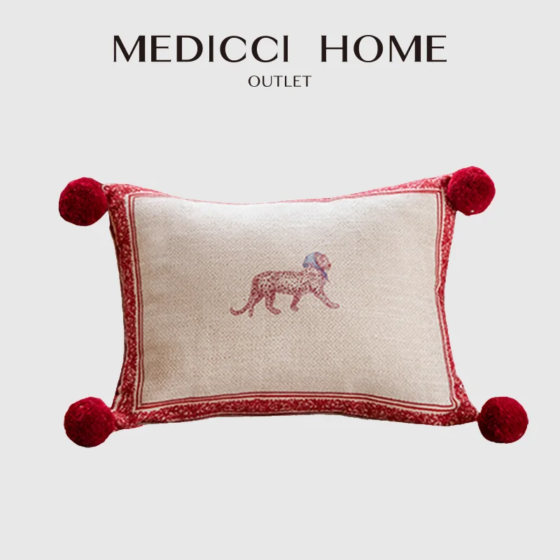 Medicci Home Vintage chustka na głowę Leopard prostokątne poszewki na poduszki 30x4 0cm nostalgiczny styl poszewka na poduszkę lędźwiową z frędzlami Pompon