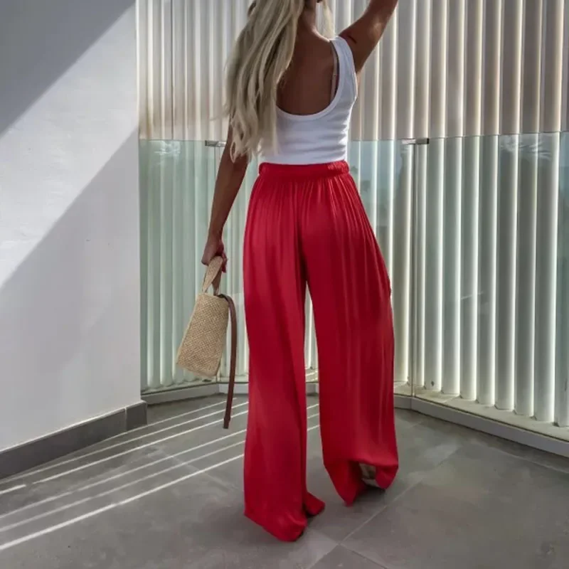 Casual Pants Women Summer Trendy Loose High Waist Solid Color Fashion Wide-leg Pants Commute Elegant Office Lady Party Trousers