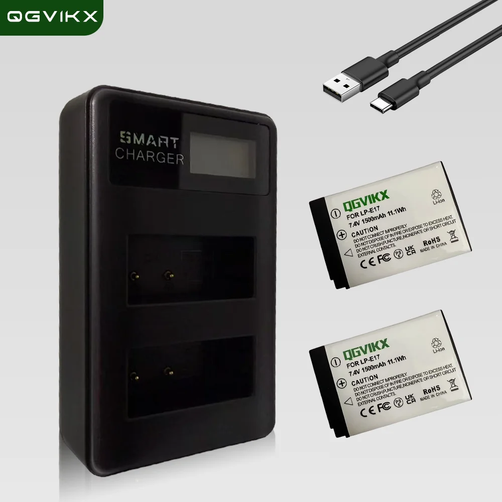 Batería QGVIKX LP E17 y Cargador Doble de 7.4V 1500mAh para Cámaras Canon EOS 200D M3 M6 750D 760D T6i T6s 800D 8000D Kiss X8i
