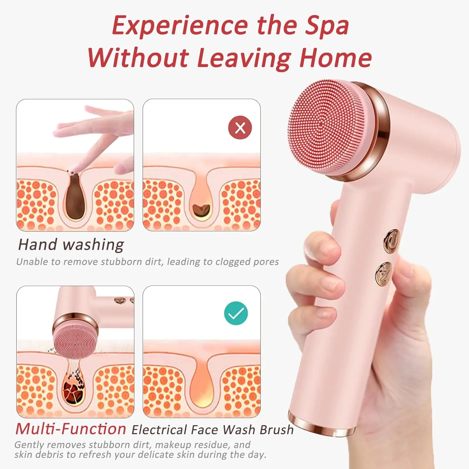 4 in 1 Electric Facial Cleansing Brush Waterproof Rotating Face Scrubber Exfoliator Rechargeable Face Exfoliating Massage Device