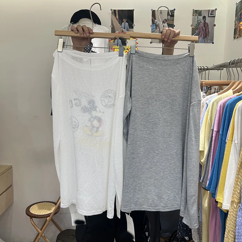 رقيقة ضوء منظور واقية من الشمس تحت طويلة الأكمام تي شيرت المرأة الصيف خارج الكتف المتوسطة وطويلة فضفاضة تنوعا تي شيرت