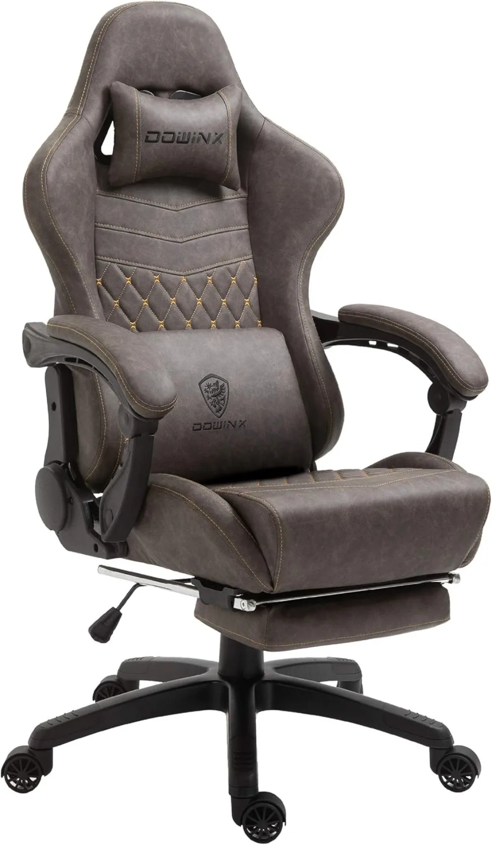 Dowinx Gaming Office, PC with Massage Lumbar Support, Vintage Style PU Leather High Back Adjustable Swivel Task Chair with