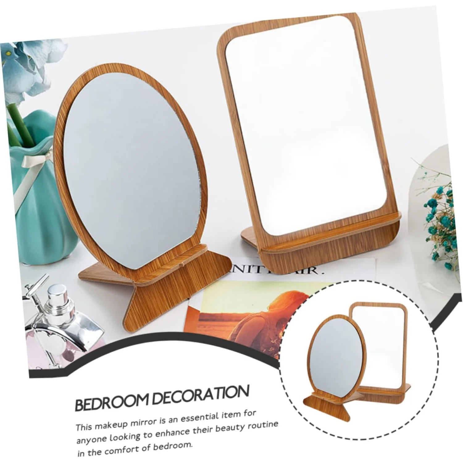 2 stücke Holz Holz Klapp Make-Up für Frauen Männer Friseur Friseur Tisch Spiegel Tisch Kommode Tragbare Stehen