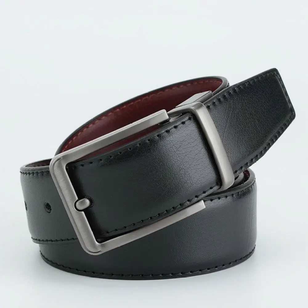 Leather Mens Belt Rotatable Buckle Reversible Waistband Business Casual Office Formal Trendy Style Fashion Strap