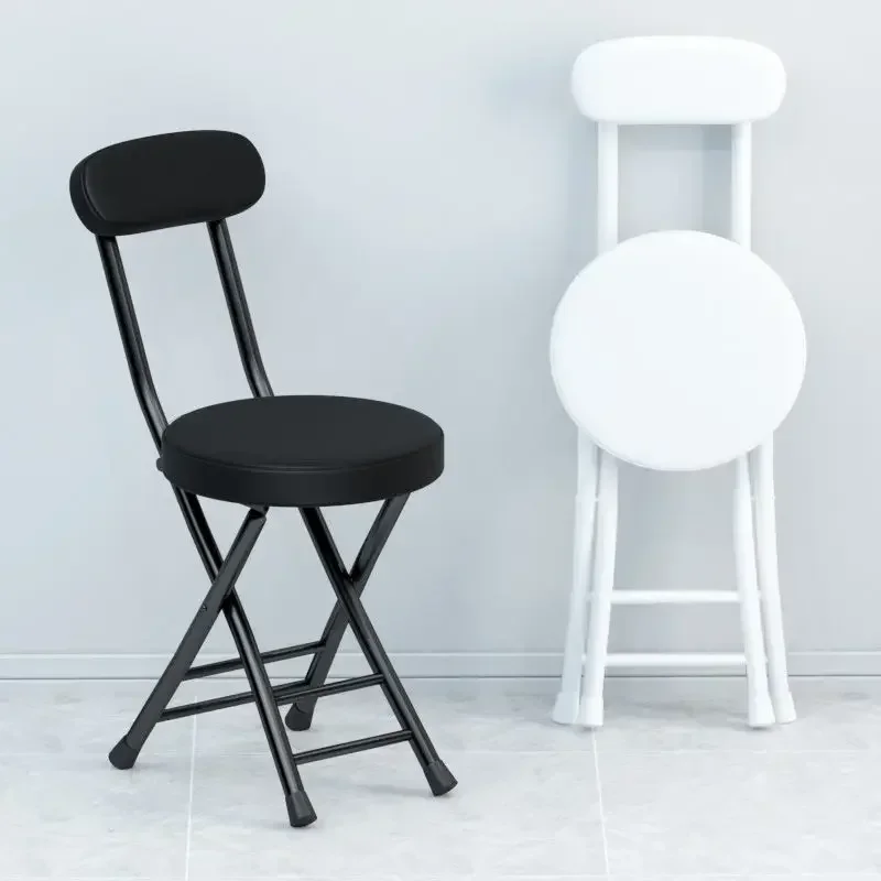 Home Leather Folding Chair, Easy Storage Leather Dining Table Stool, Mazza Small Round Stool, Simple Stool with Backrest
