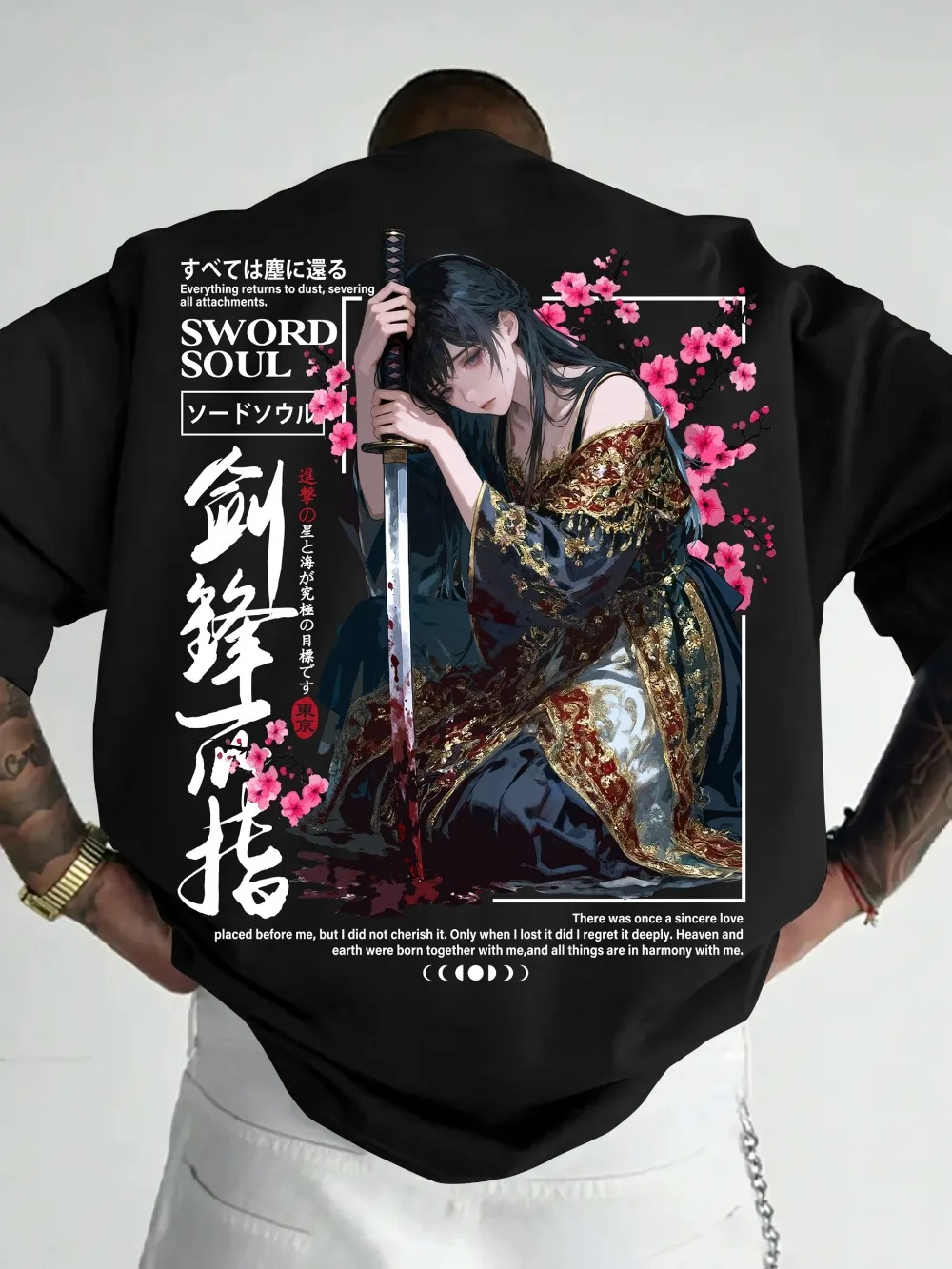 Sword Tip Design Cherry Blossom Warrior Pattern 3Dprint Breatha Quick-dry Men T-shirt Outdoor Sport Street Parent-child Clothing