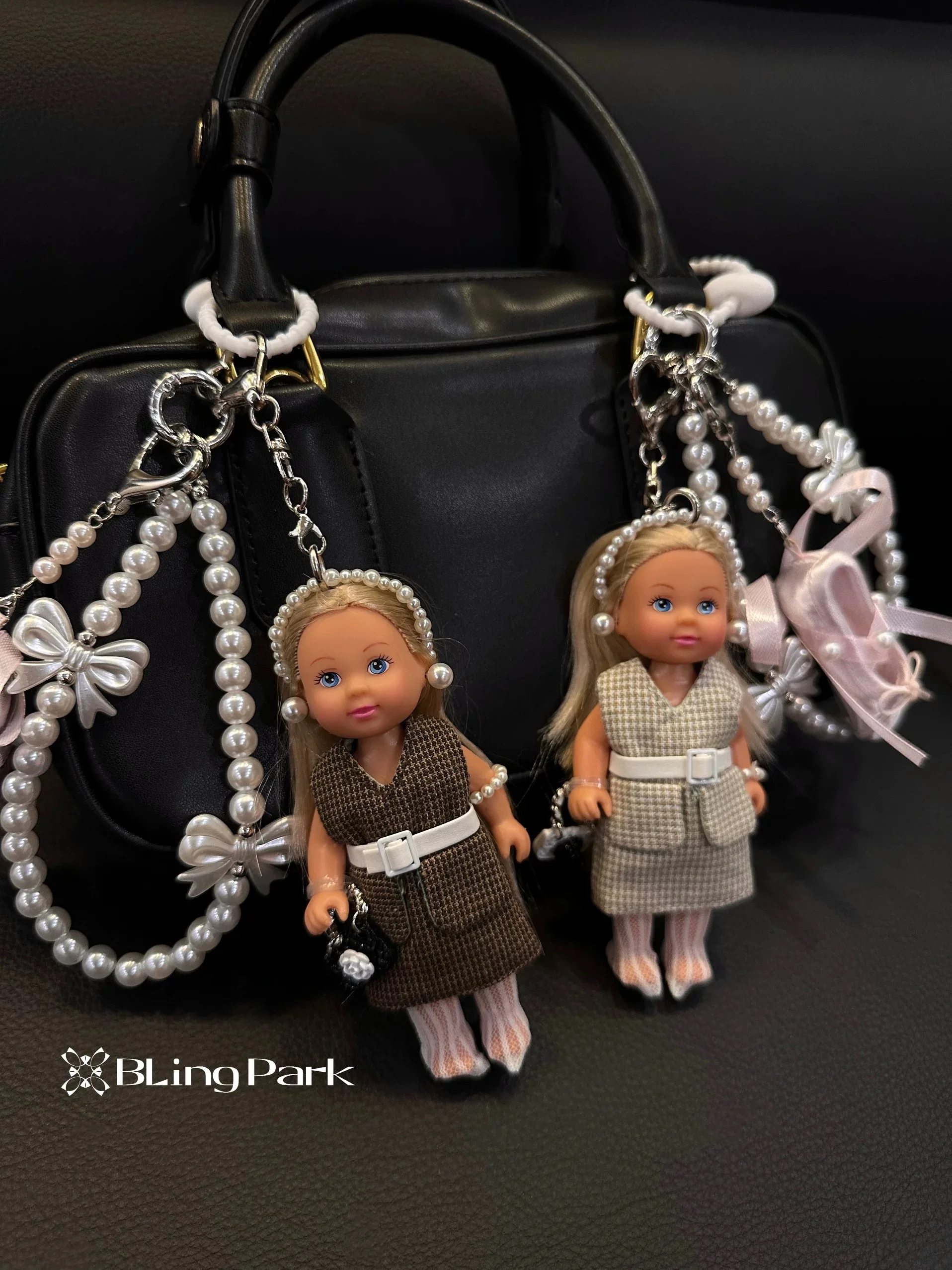 

Korean Version Small Fragrant Style Princess Doll Ballet Shoe Pearl Chain Keyring 1/12 Cute Exquisite Doll Bag Decor Charm Gift