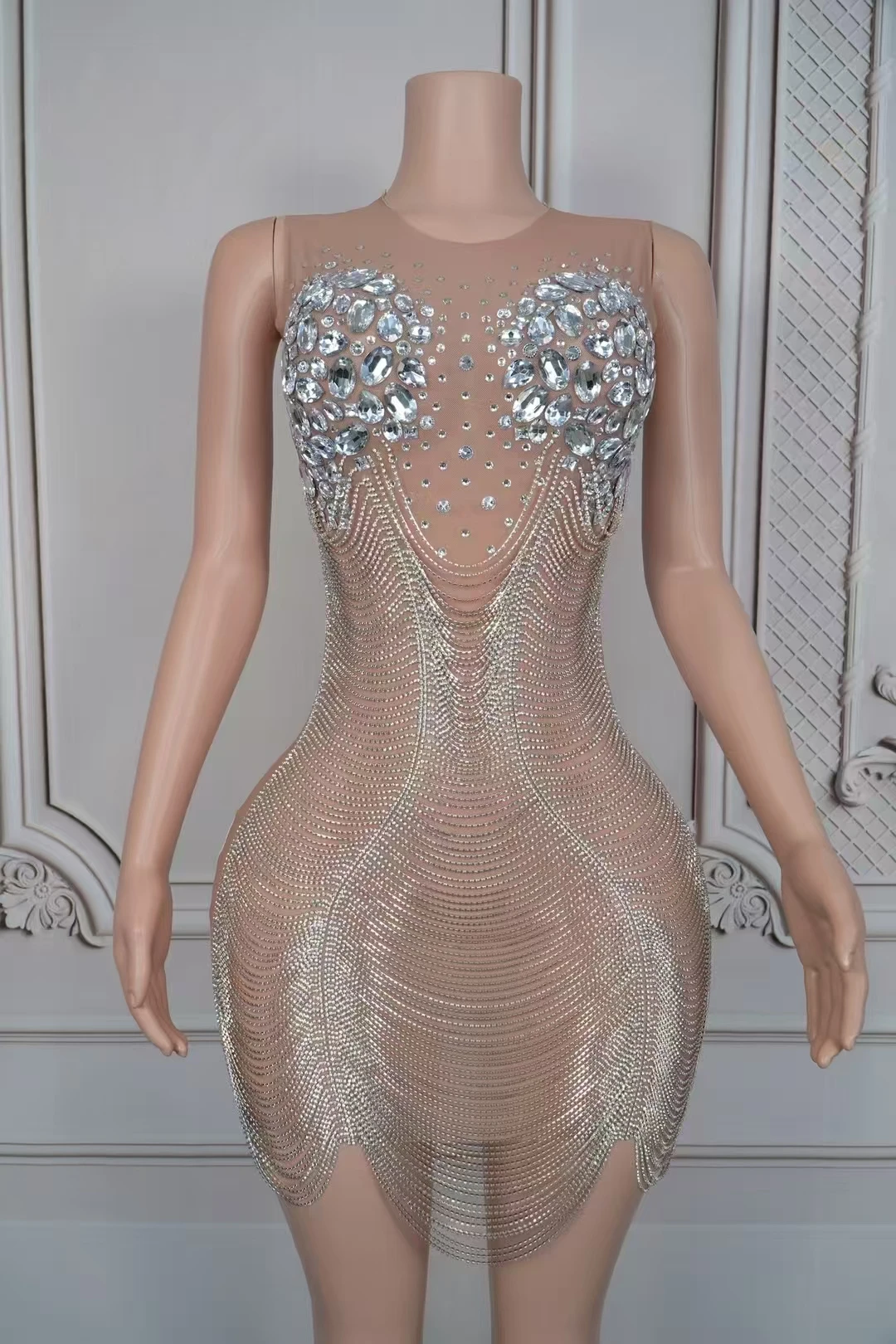 

Sparkly Slip Dress Sexy Mesh See ThroughProm Celebrate Birthday Party Evening Dress PhotoShoot Wear D213