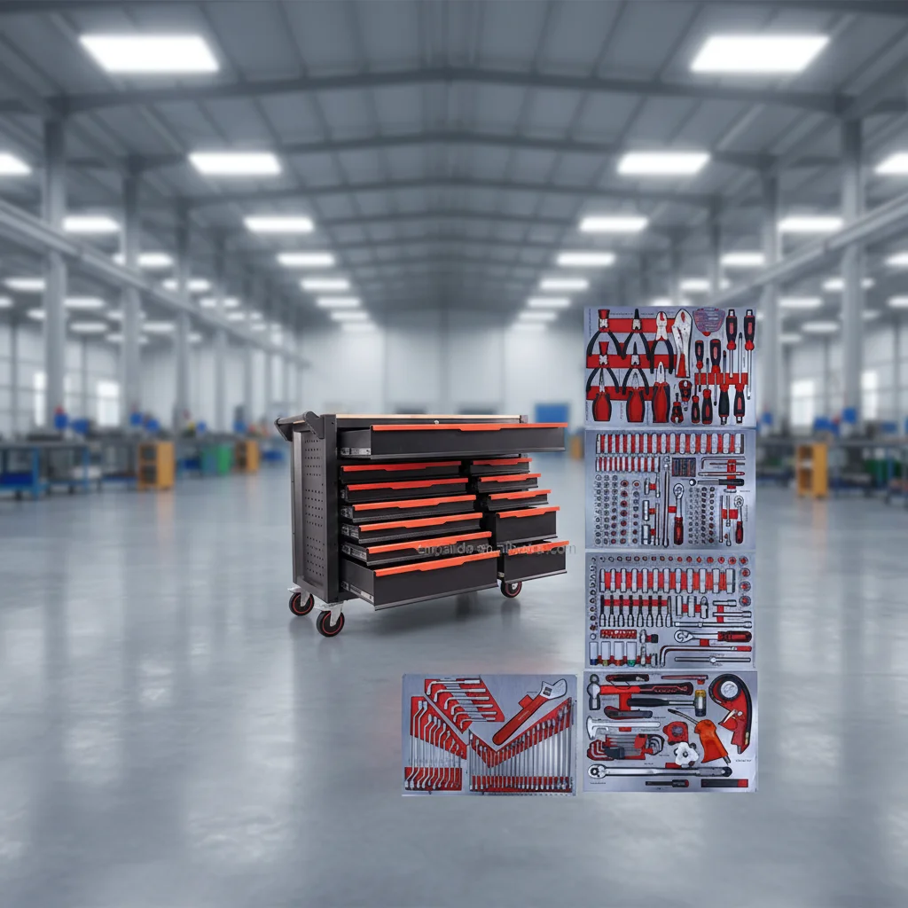 

Настраиваемый передвижной комбинированный набор шкафов-тумб из классического металла для гаража и мастерской, OEM