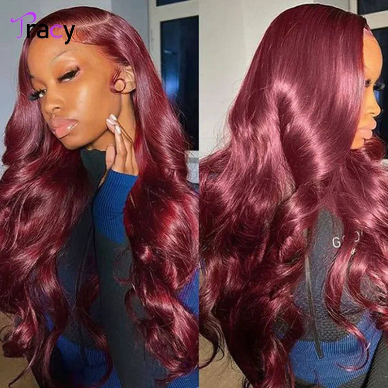 

Tracy Hair Wear and Go Glueless Burgundy Lace Front Wigs Human Hair With Baby Hair Pre Plucked 4x4 HD Transparent Lace Frontal