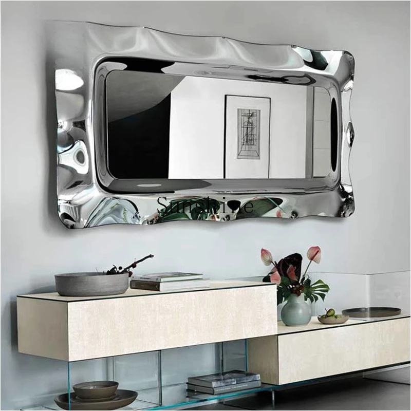 

Italian light luxury villa model room stainless steel wall decoration floor fitting mirror