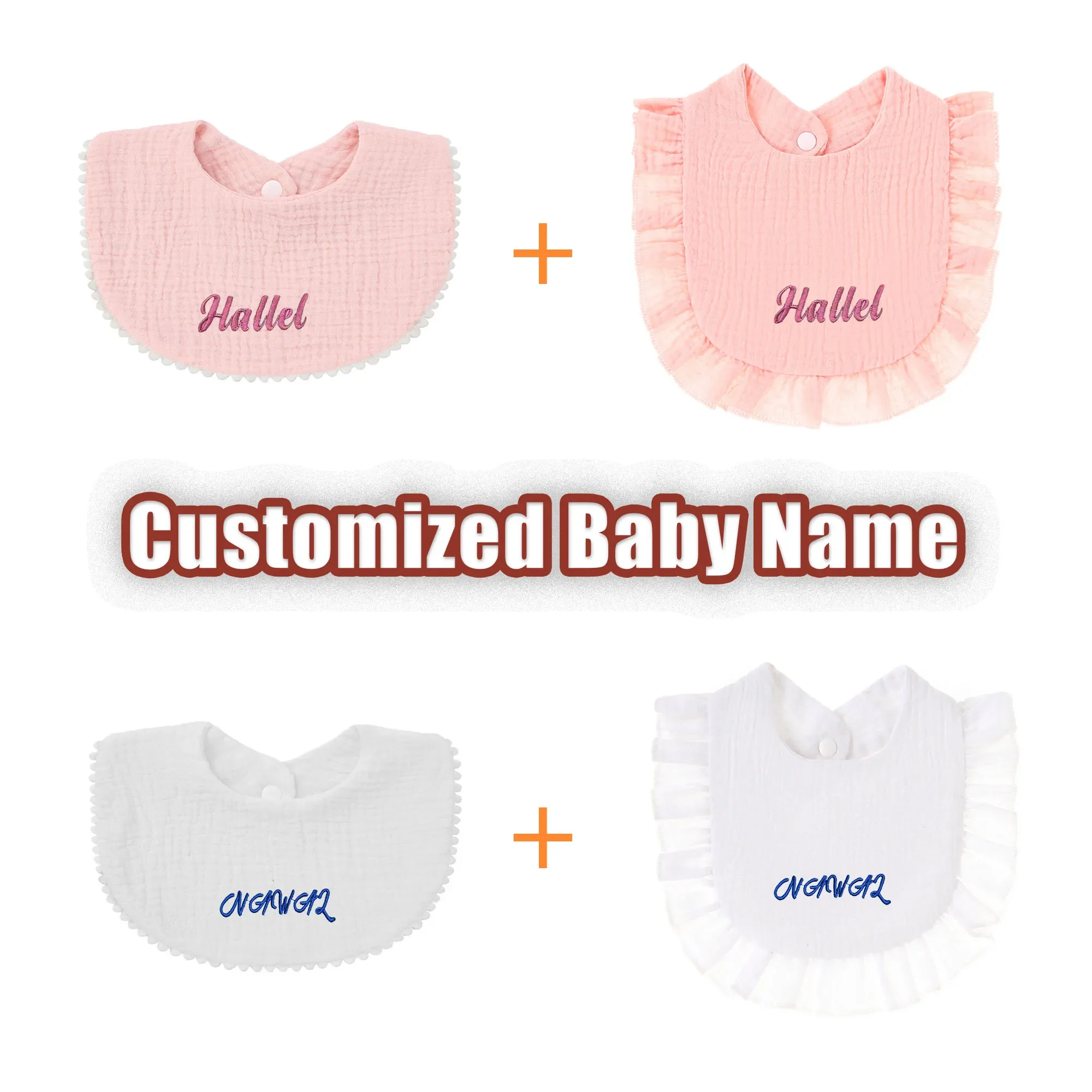 2pcs/set Personalized Waterproof Baby apron Bibs Cotton Infant Feeding Bib  Boy Girl Accessory Newborn Soft Burp Cloths Gift