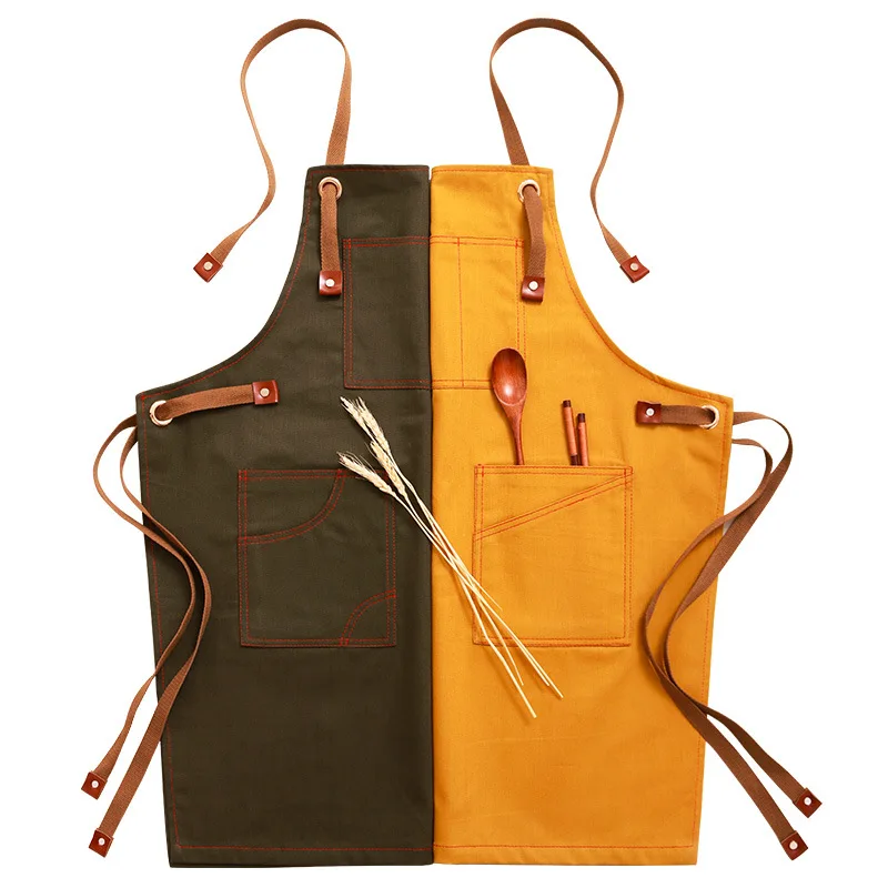 

Brief Retro Denim Apron With Multiple Pockets Chef's Stain Resistant Workwear Barber's Coffee Shop Apron Customized Logo