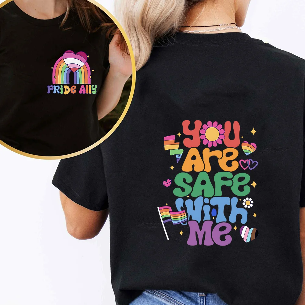 You Are Safe with Me Shirt Women Pride Ally Shirt Summer Short Sleeve Gay Prides Shirt Pride Ally Rainbow Gift Tee