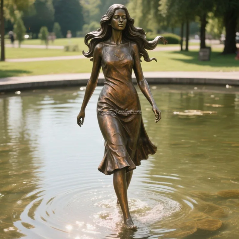 Customized Life Size Bronze Girl Statue, Metal Art Garden, Women's Outdoor Decoration
