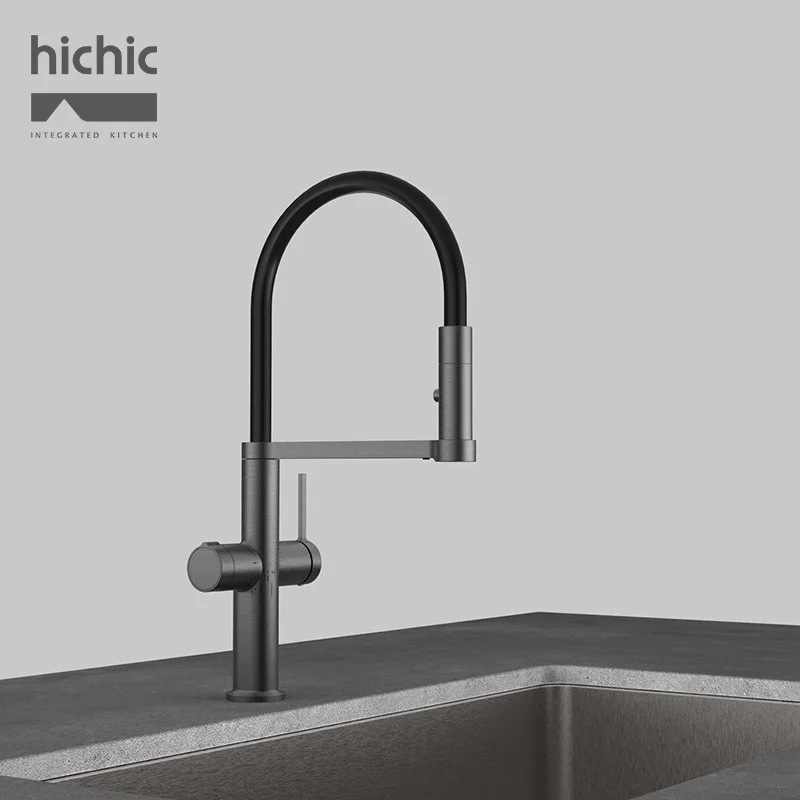 High Quality Solid Brass Pull-Down Kitchen Faucet Single Hole Dual Handle Drinking Water Faucet Hot and Cold water Kitchen Tap