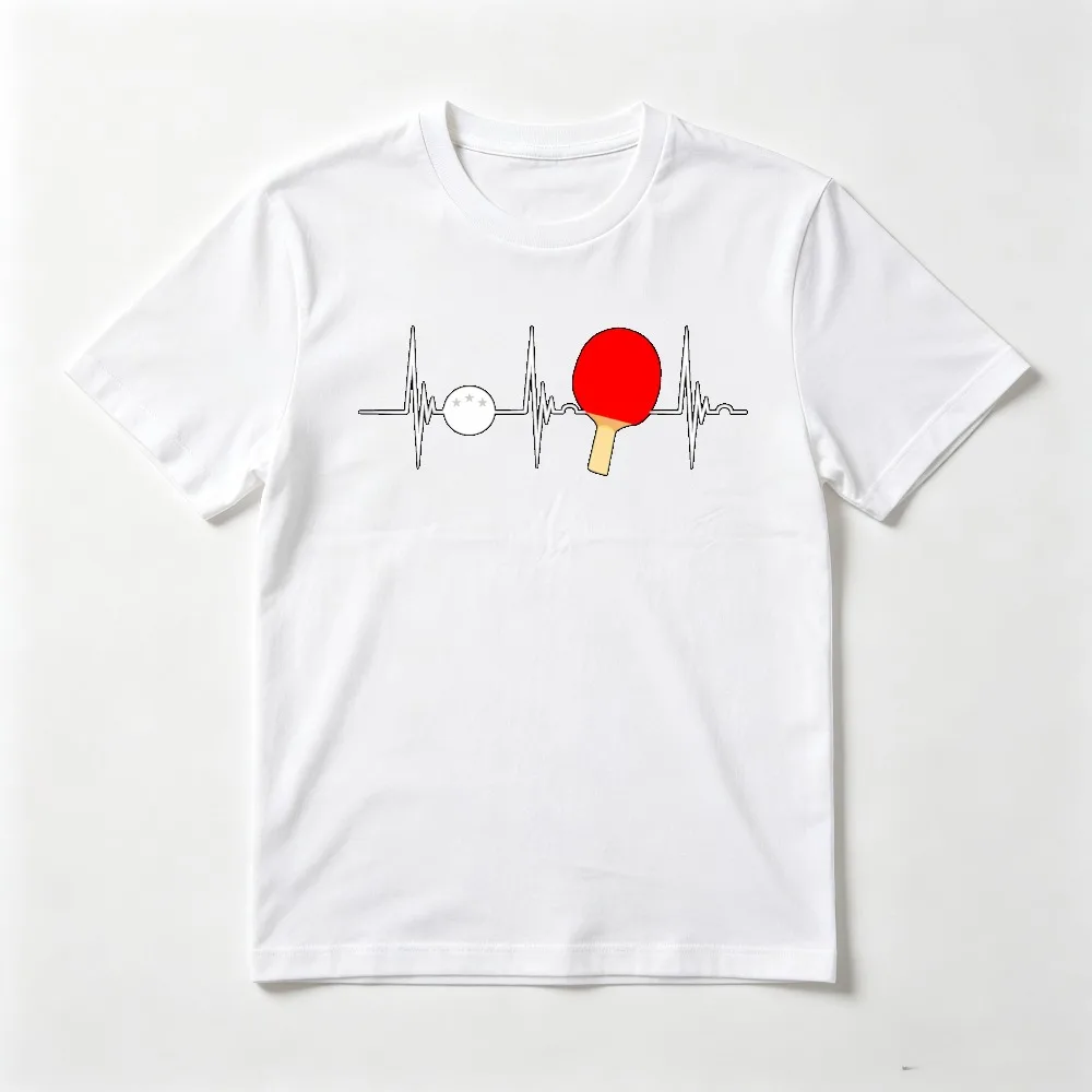 Ping Pong Table Tennis Paddle Heartbeat Graphic Printed Gift for Sports T-Shirt Short Sleeve O-neck Summer Casual Fashion Tees