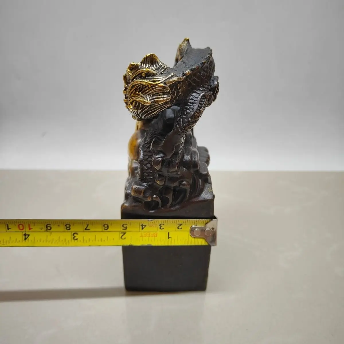 Vintage Brass Nine-Dragon Imperial Seal Ornament, Dragon Head Jade Seal for Living Room Decor, Symbol of Power and Status