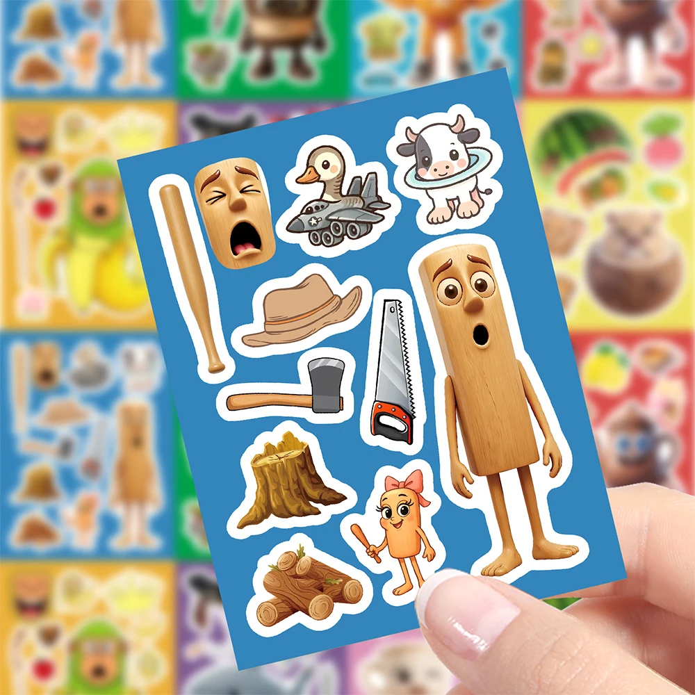 8/16 vellen Italiaanse Brainrot Maken een Gezicht Puzzel Stickers Tung Tung Sahur Dieren DIY Monteren Jigsaw Cartoon Decals Kid party Speelgoed