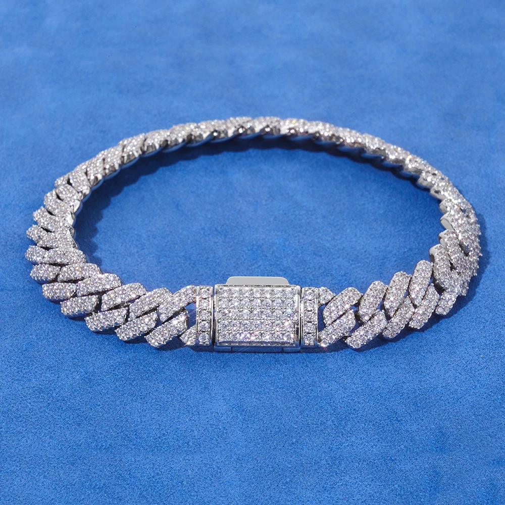 

HHIOk 8 мм Bling Diamond Двойные ряды Кубинский браслет Iced Out CZ Зубец Оправа Кубинская цепочка с звеньями Хип-хоп Новые ювелирные изделия