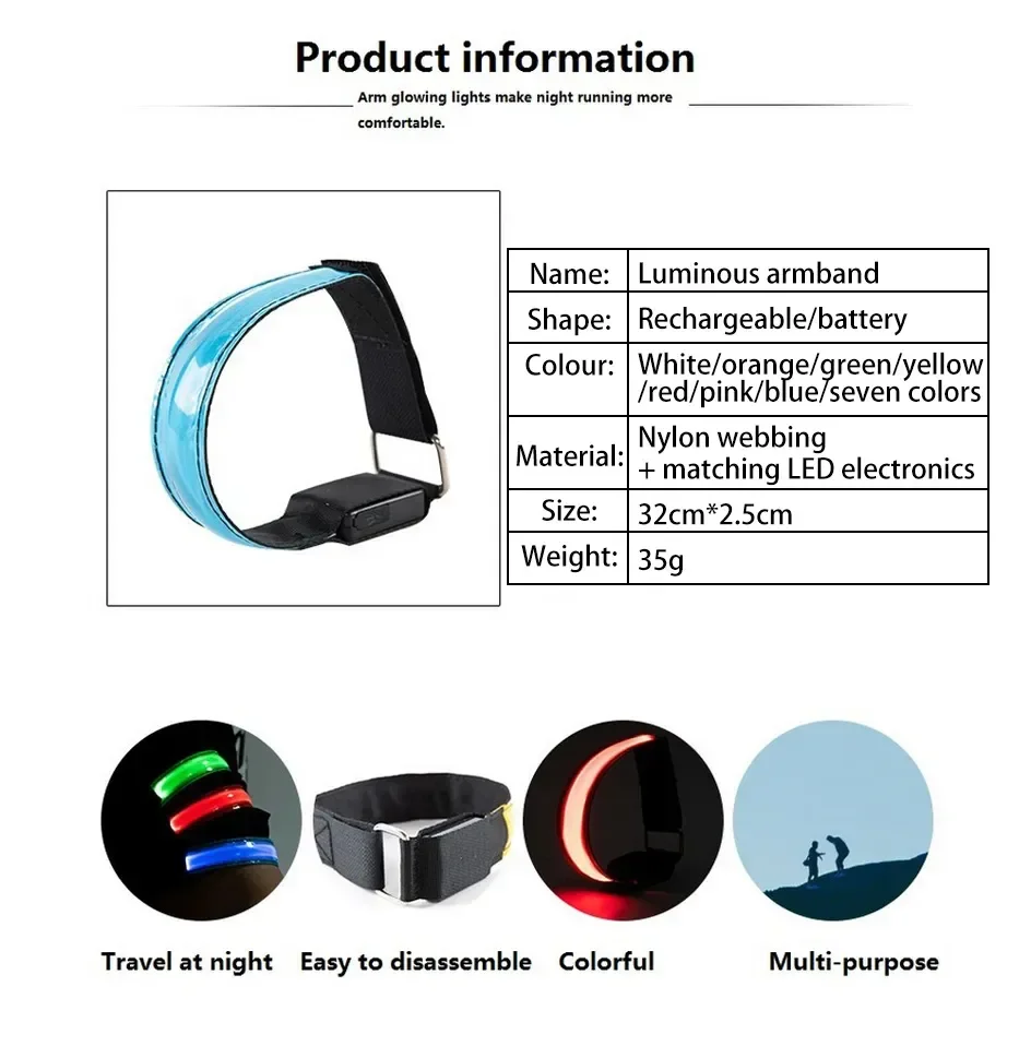 Running light Arm With LED Night Cycling Safety Warning Reflector Light Rechargeable Fiber Optic Light Easy to install