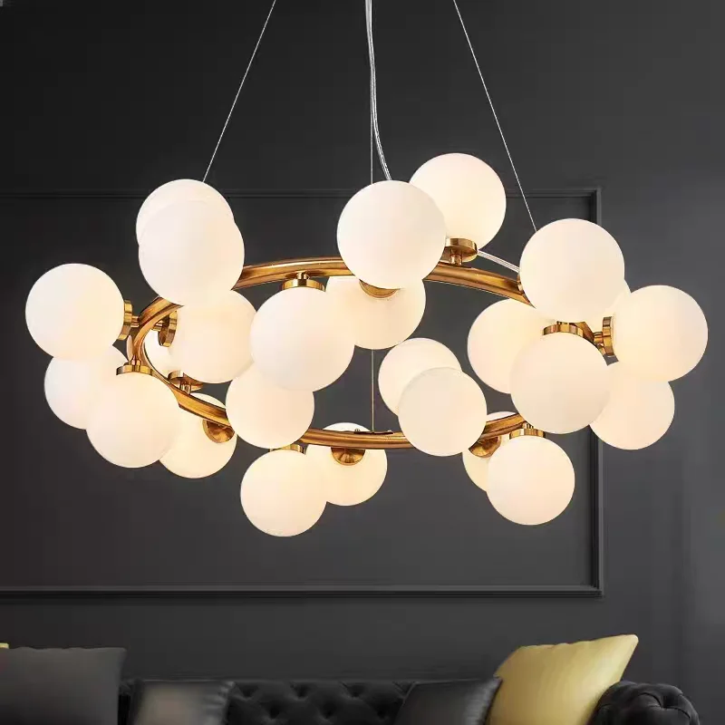 Nordic Minimalist Cream LED Ceiling Chandelier Lamps Art Glass Bubble Pendant Lights Home Decoration Dinning Living Room Bedroom