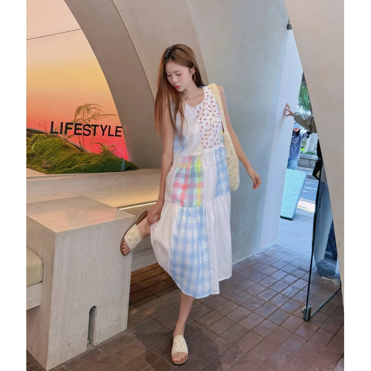 الرجعية الأزهار سترة تقسم اللون القطن الكتان Svel فضفاض الدكتور الصيف Vaion Sle ميدي تنورة ألياف البوليستر