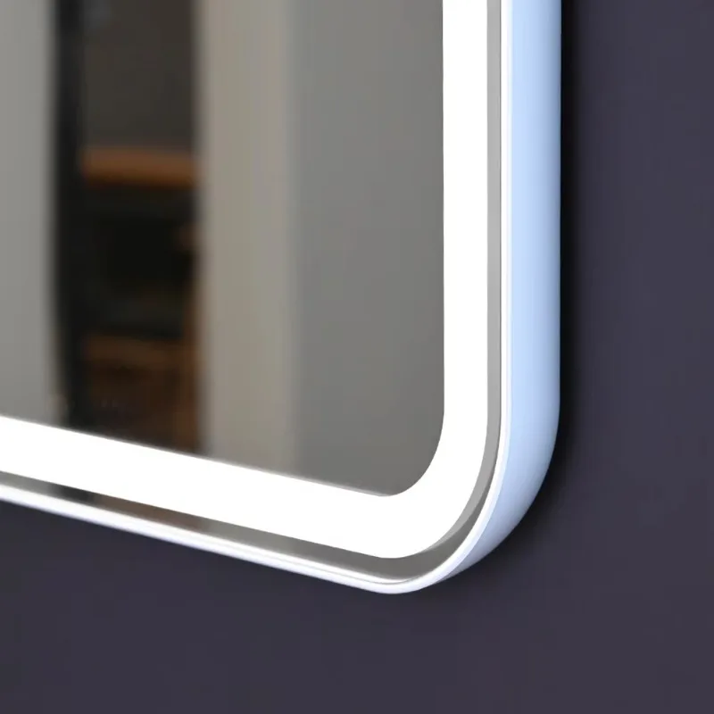 

[Hot Sale] Rounded Corner Rectangle Frameless Led Wall Lighted Bedroom Mirror For Wall