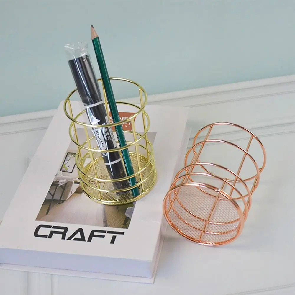 Multi-functional Pen Holder Multicolor Iron Cosmetic Brush Storage Bucket Electroplating Waterproof Pen Container Desktop