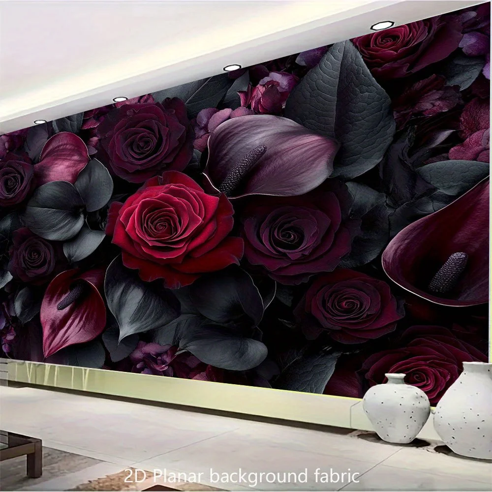 Ultra Large Romantic Tapestry Wall Hanging Dark Floral Rose Pattern Mural Decoration for Living Room Bedroom Luxury Home Decor F