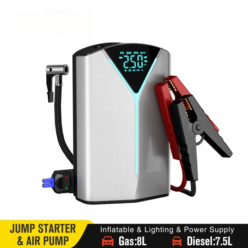 Car battery jump starter inflatable pump power bank LED lighting portable 4 in 1 car booster air compressor for 12V cars