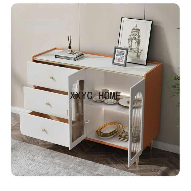 HJ Bright Stone Plate Sideboard Cabinet Modern Minimalist Tea and Wine Cabinet Wall Home Storage Cabinet