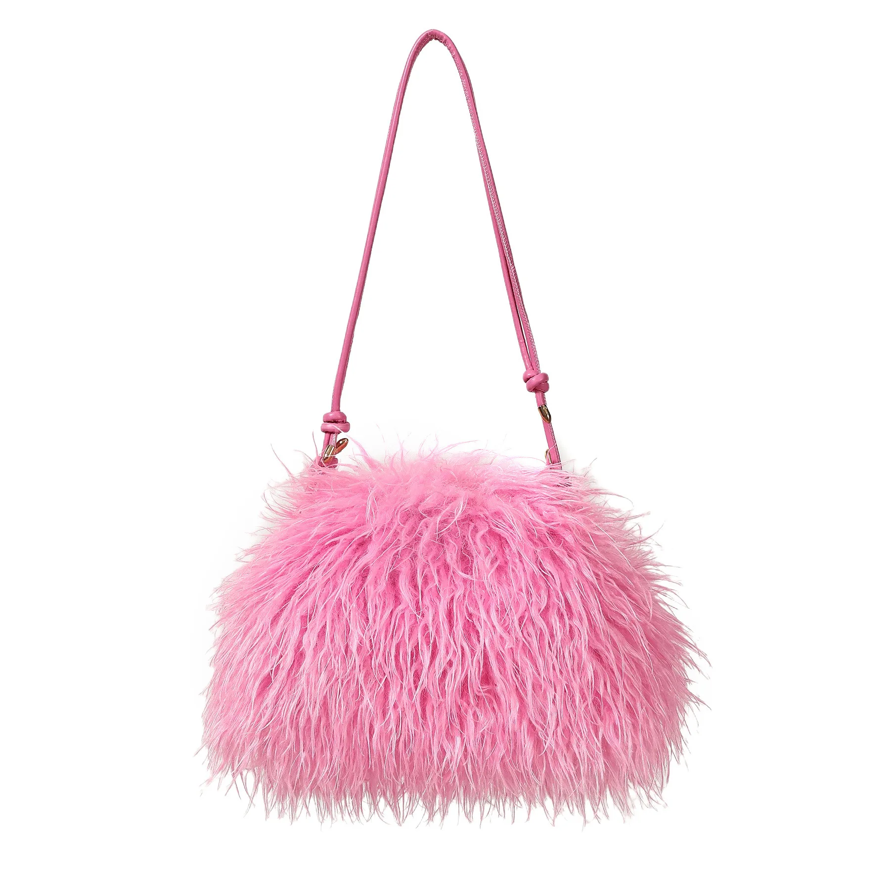 Women Colorful Faux Sheep Fur Shoulder Bag, Large Capacity Fluffy Handbag, Versatile Fashion Plush Tote Purse