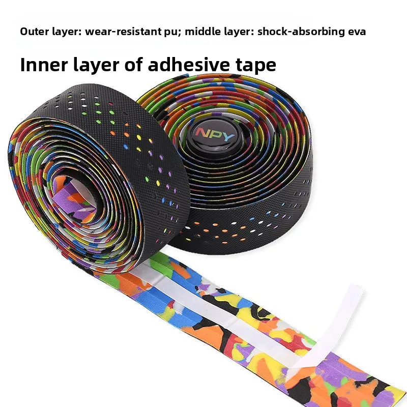 شريط مقود الدراجة من NPY Polka Dot - مزدوج - لون جلدي مثقوب، ممتص للصدمات وجيد التهوية لدراجات الطرق #1